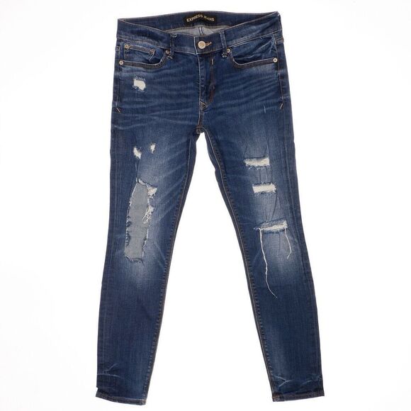 Express Jeans Womens Size 4 S Legging Mid Rise Distressed Blue Measure 30 x 26.5 - Picture 1 of 12